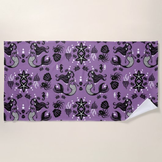 Serviette De Plage Fantaisie de Sirène Violette (Devant)