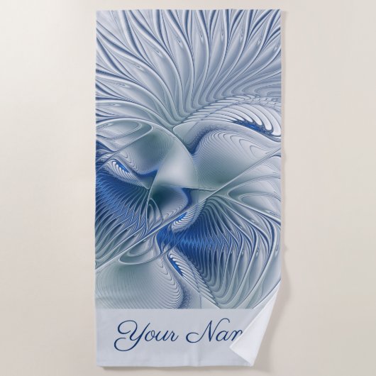 Serviette De Plage Fantaisie dynamique Tons bleus abstraits Nom fract (Devant)