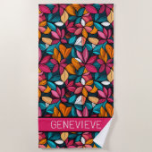 Serviette De Plage Fantastique motif floral en Turquoise & Berry (Devant)