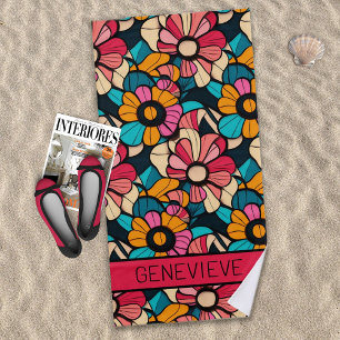 Serviette De Plage Fantastique motif floral rétro dans Berry & Orange