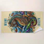 Serviette De Plage FANTASY BLEU & BRUN STEAMPUNK HIPpocampe (Devant)