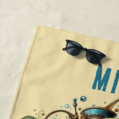 Serviette De Plage FANTASY BLEU & BRUN STEAMPUNK HIPpocampe (En situation)
