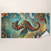 SERVIETTE DE PLAGE FANTASY WHIMSICAL STEAMPUNK HIPPOCAMPE (Devant)