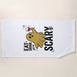 Serviette De Plage Fantôme d'Halloween Manger Boire Et Être Effrayant