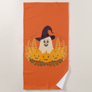 Serviette De Plage Fantôme Mignon et Citrouilles Couronne d'Automne É