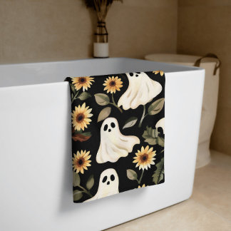 Serviette De Plage Fantômes de goth d'été et tournesols Éffrayants