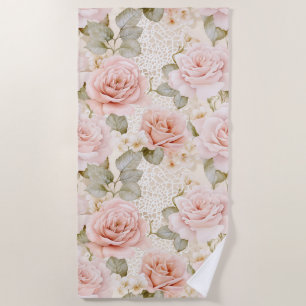 Serviette De Plage Fard à joues crème Roses roses florales Mariage