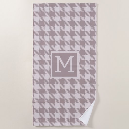 Serviette De Plage Farmhouse Buffalo Check Plaid Beige Monogramme (Devant)