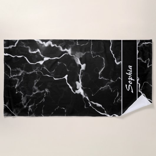 Serviette De Plage Faux Black Marble Texture Look Avec Texte Personna (Devant)