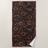 Serviette De Plage Faux Sud-Ouest Brown Fleurs de vache en cuir (Devant)
