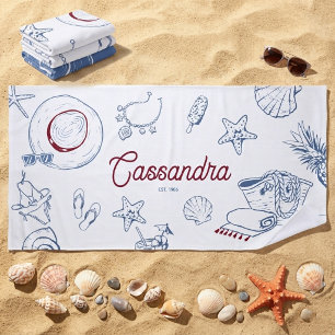 Serviette De Plage Faveur d'anniversaire moderne de plage d'été bleu