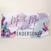 Serviette De Plage Feather & Flowers Mr et Mrs Mariage personnalisé (Devant)