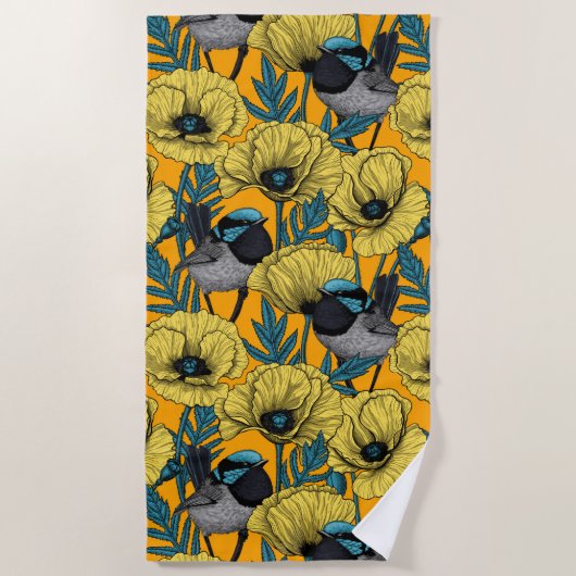 Serviette De Plage Fée et pavots en jaune (Devant)