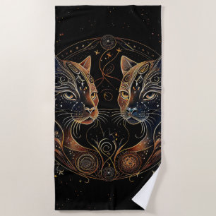 Serviette De Plage Feline artistique Cercle Twin Cats