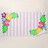 Serviette De Plage Féminin, Hawaï Hibiscus , Rayures (Devant)