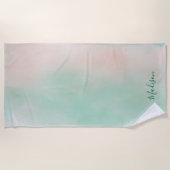 Serviette De Plage Féminin Rose Pastel Vert Dégradé Script (Devant)