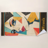 Serviette De Plage Femme Abstraite géométrique avec yeux Aqua (Devant)