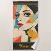 Serviette De Plage Femme Abstraite géométrique avec yeux Aqua (Devant)