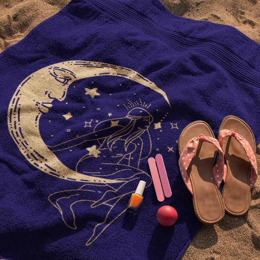 Serviette De Plage Femme céleste lune & étoiles, boho, or élégant