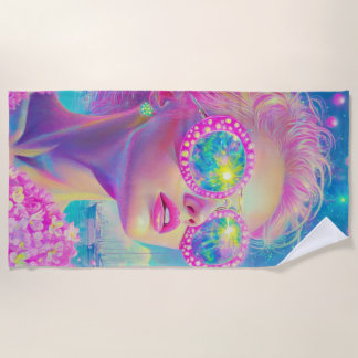 Serviette De Plage Femme de Néon glamour avec lunettes étincelantes
