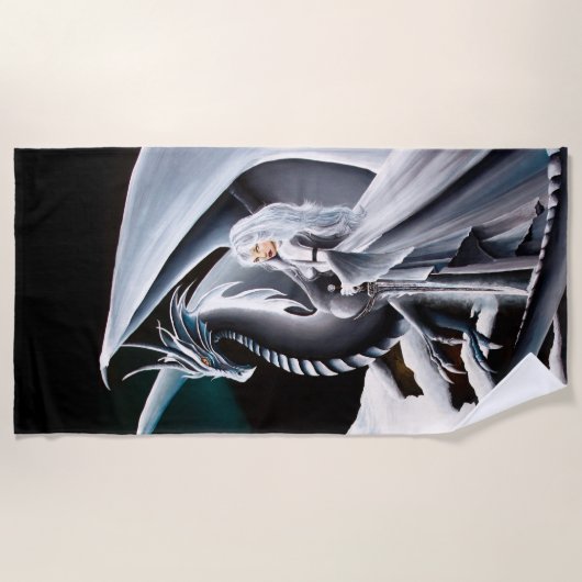 Serviette De Plage femme Dragon blanche Imaginaire Auroras (Devant)