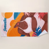 Serviette De Plage Femme Noire Courbe, Plage Prêt, Nom (Devant)