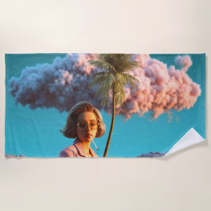 Serviette De Plage Femme surréaliste avec palmier