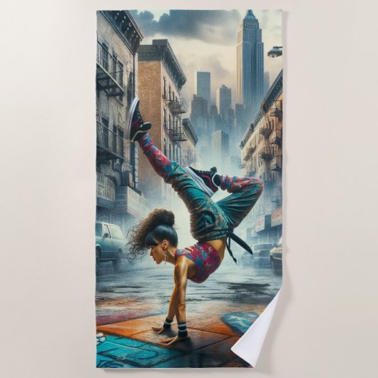 Serviette De Plage Femmes en action de Breakdancer Silhouette de New (Devant)