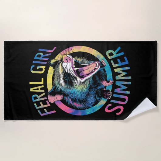 Serviette De Plage Feral Girl été Opossum Tie Dye Raccoon (Devant)