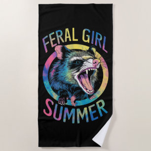 Serviette De Plage Feral Girl été Opossum Tie Dye Raccoon