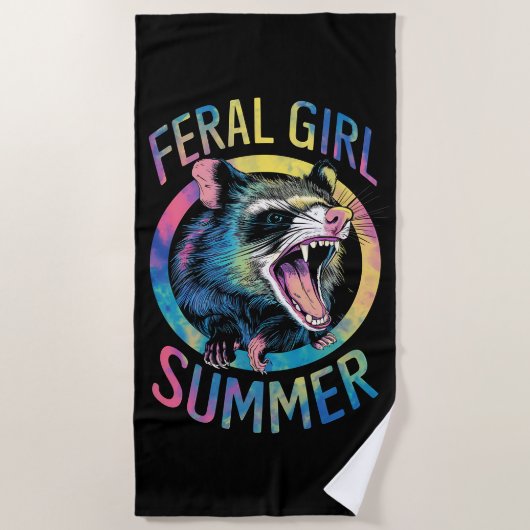 Serviette De Plage Feral Girl été Opossum Tie Dye Raccoon (Devant)