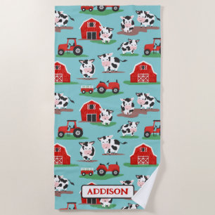 Serviette De Plage Ferme de vache rustique personnalisée Enfants bleu