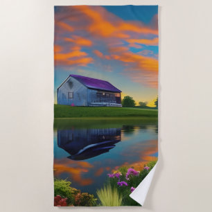 Serviette De Plage Ferme Purple Roof Pond à Sunrise
