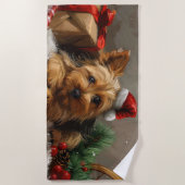 Serviette De Plage Festival de Noël du chien Terrier australien (Devant)