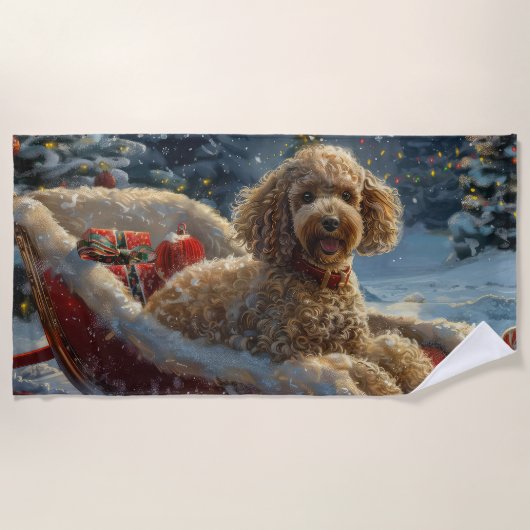Serviette De Plage Festive de Noël du chien de caniche (Devant)