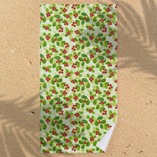Serviette De Plage Festive Motif de fruits de canneberge, vert