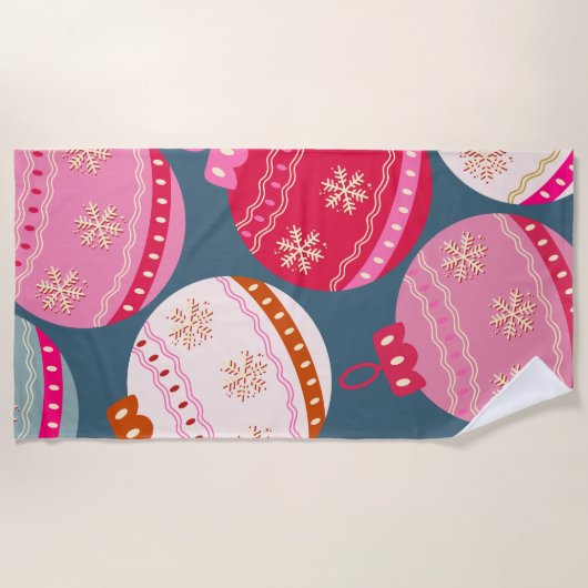 Serviette De Plage Festive Ornements Noël (Devant)