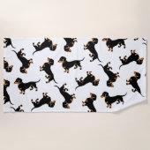 Serviette De Plage Fête d'anniversaire noire et bronzage de teckel (Devant)