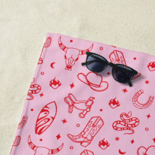 Serviette De Plage Fête de Bachelorette de Cowgirl Côtière Rose Perso
