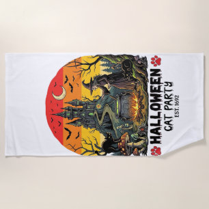 Serviette De Plage Fête de chat d'Halloween Sorcière Chaudron Chats n