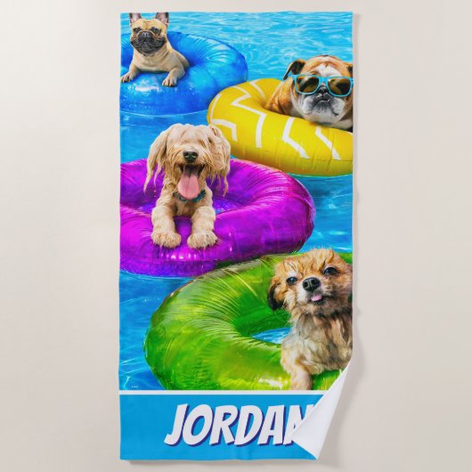 Serviette De Plage Fête de chien dans la piscine (Devant)