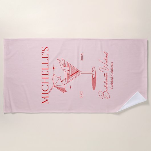 Serviette De Plage Fête de Fille de Cocktail Rétro (Devant)