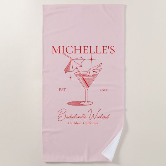 Serviette De Plage Fête de Fille de Cocktail Rétro (Devant)