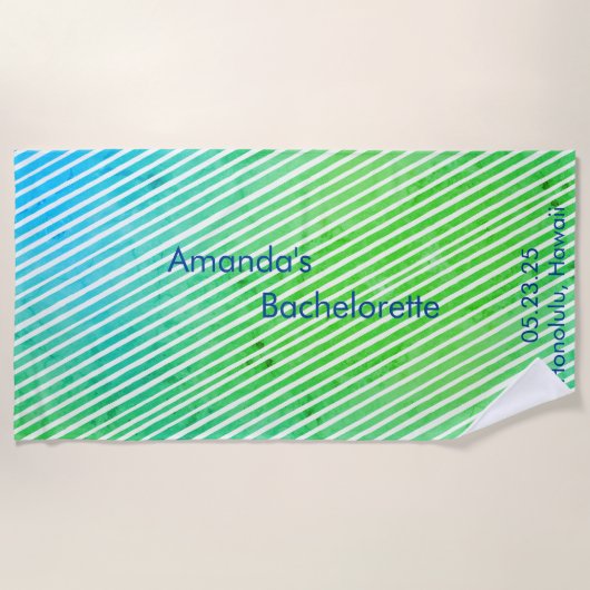 Serviette De Plage Fête de Fille Stripée Seafoam Vert Bleu (Devant)