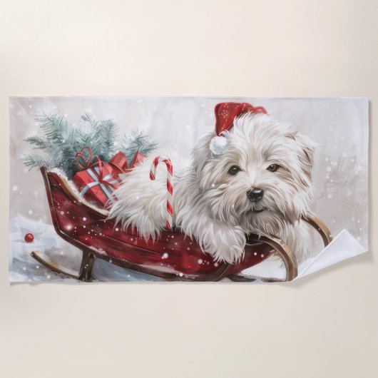 Serviette De Plage Fête de Noël de Chien de Coton De Tulear (Devant)