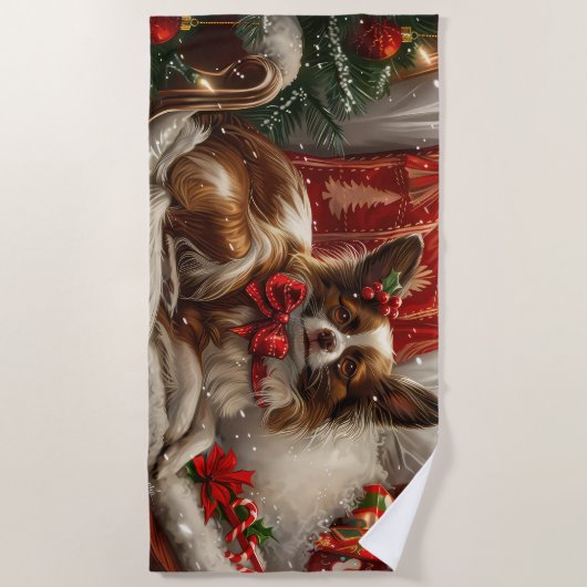 Serviette De Plage Fête de Noël de chien de Papillon (Devant)