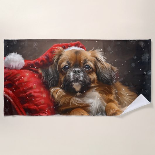 Serviette De Plage Fête de Noël de Chien Espagnol Tibétain (Devant)