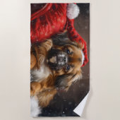 Serviette De Plage Fête de Noël de Chien Espagnol Tibétain (Devant)