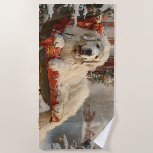 Serviette De Plage Fête de Noël des Chiens des Pyrénées (Devant)