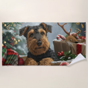 Serviette De Plage Fête de Noël du chien Airedale